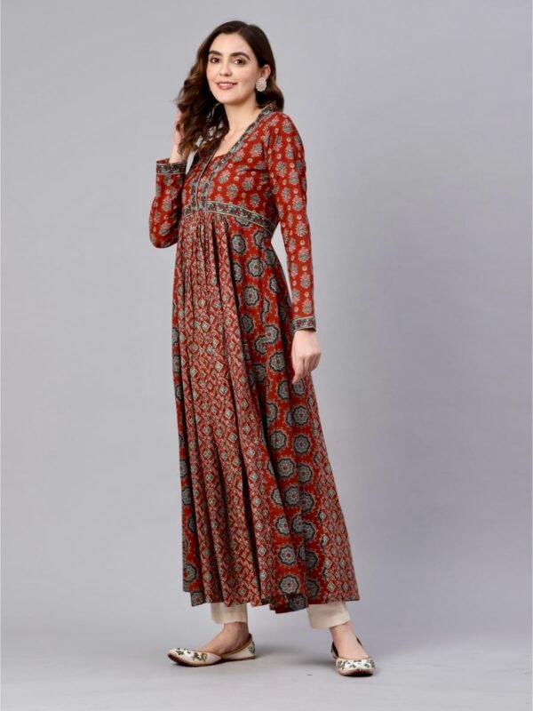 Floral Block Print Pure Cotton Maxi Dress Panelled Anarkali Kurta - Image 10