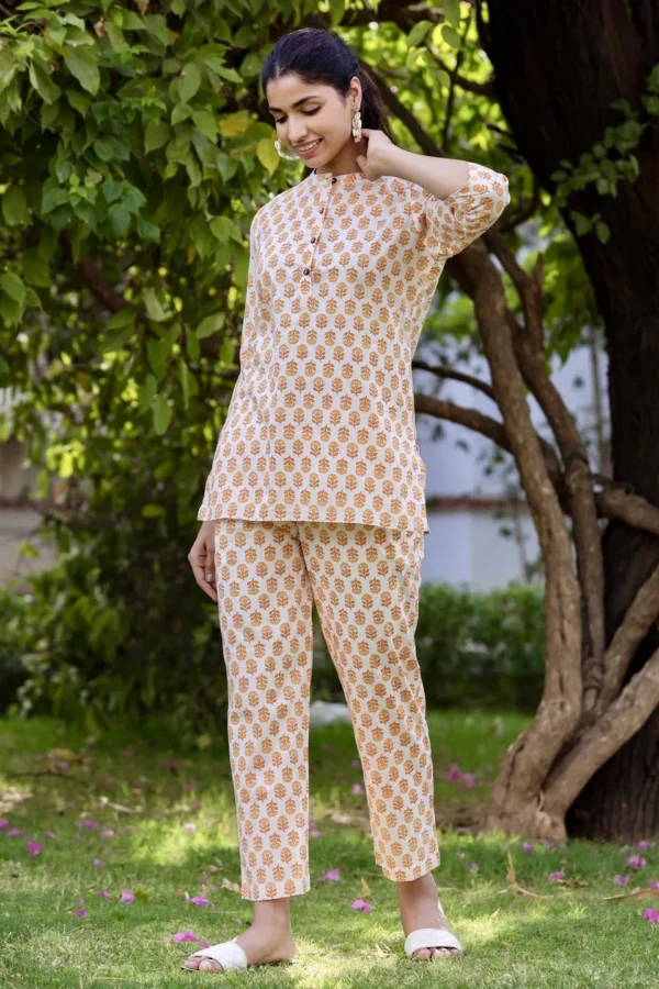 Tunic Pyjama Set Organic Soft Cotton Floral Block Print Summer Loungewear