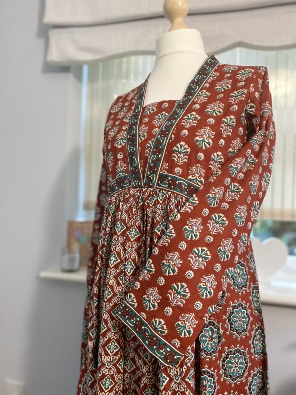 Floral Block Print Pure Cotton Maxi Dress Panelled Anarkali Kurta - Image 5