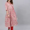 floral hand block print midi dress- angrakha kurta