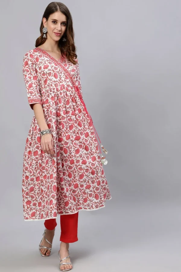 floral hand block print midi dress- angrakha kurta