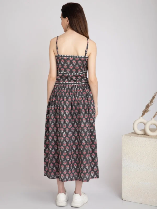 Black Slip Dress in block print Pure cotton-Boho Chic Midi - Image 4