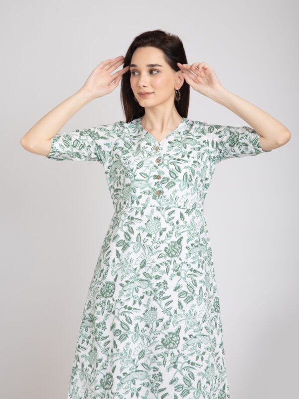 Hand Block Print Midi Dress- Pure Cotton - Image 4