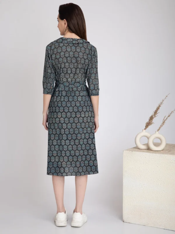 Hand Block Print A-Line Midi dress-Indigo Eco Dyed - Image 9