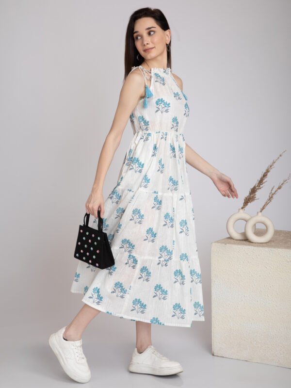 Tiered White Dress-Floral Cotton Summer dress