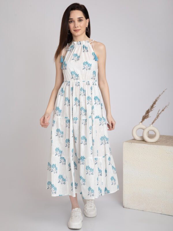 Tiered White Dress-Floral Cotton Summer dress - Image 7