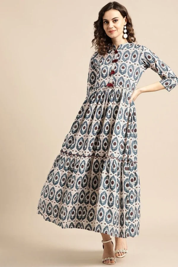 Aztec Print Pure Cotton Tiered Midaxi
