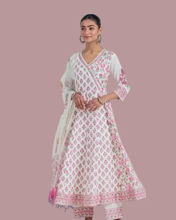 Floral Anarkali Kurta Set-Pure Cotton-Lined