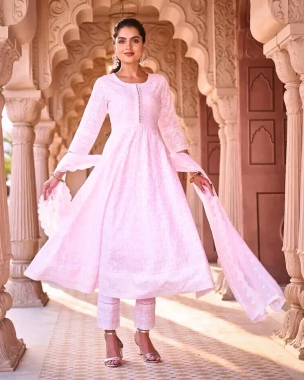 Embellished Anarkali Kurta Set-Fully Embroidered Sequins Lined Flared Dress-Pant-Dupatta