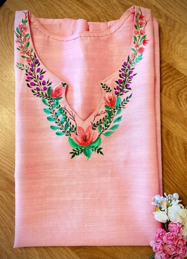 Hand Painted Tunic In Pink Cotton Silk Handloom Fabric