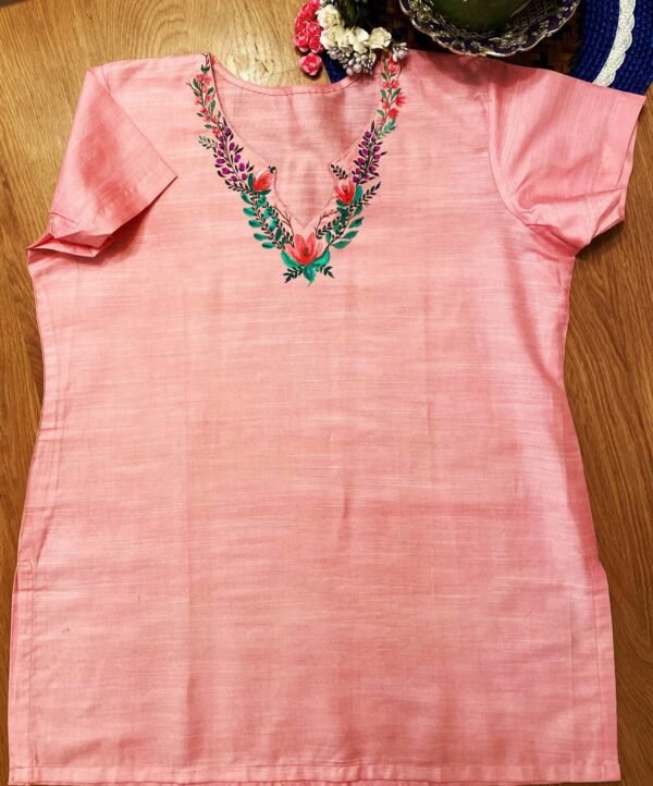 Hand Painted Tunic In Pink Cotton Silk Handloom Fabric - Image 2