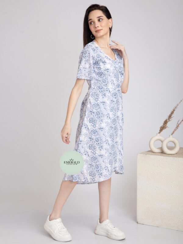 Midi Dress Pure Cotton Hand Block Fully Lined With Side Zipper Overlap Flared Half Sleeve - Image 7