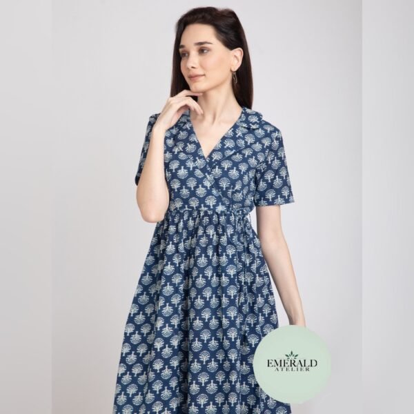 Lotus Indigo Hand Block Print Fit & Flare Dress - Image 8