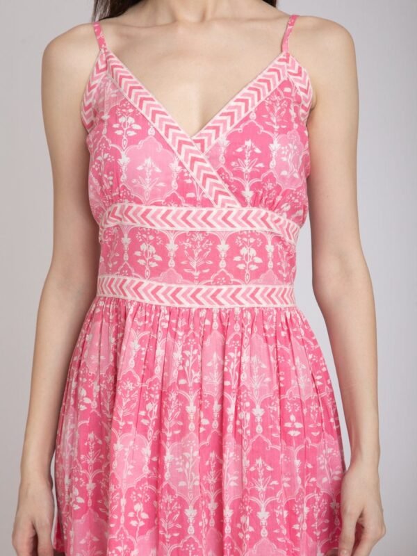 Midaxi Sun Dress Block Print With Crossover V-Neck Border-Slipdress - Image 6