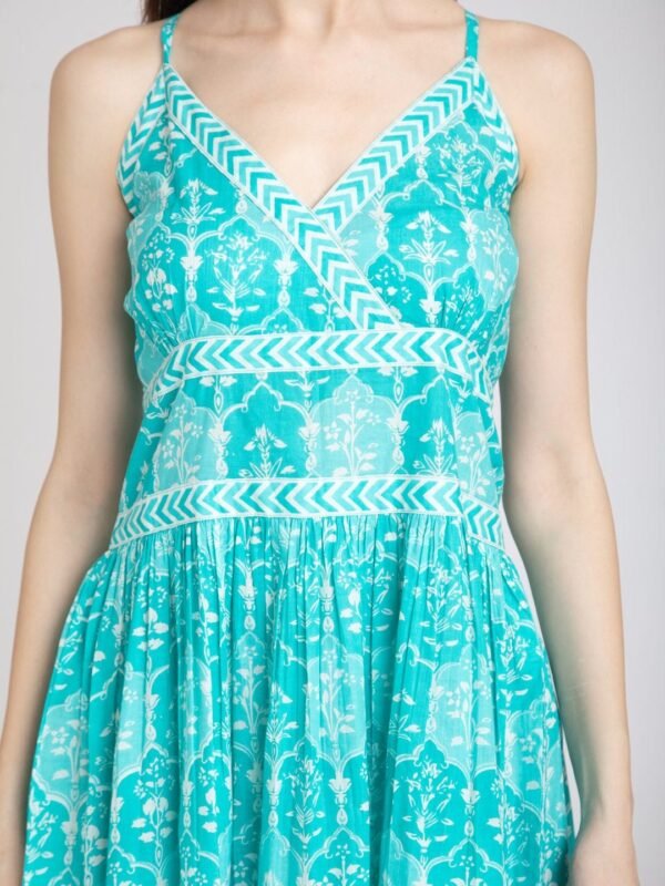 Midaxi Sun Dress Block Print With Crossover V-Neck Border-Slipdress - Image 9