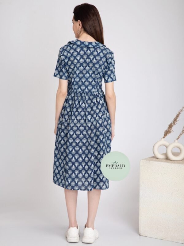 Lotus Indigo Hand Block Print Fit & Flare Dress - Image 7