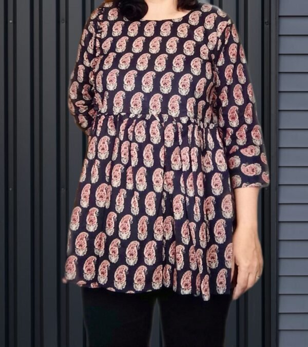 Hand Block Print Tunic Top Pure Cotton Indian Kurti Peplum Top - Image 4