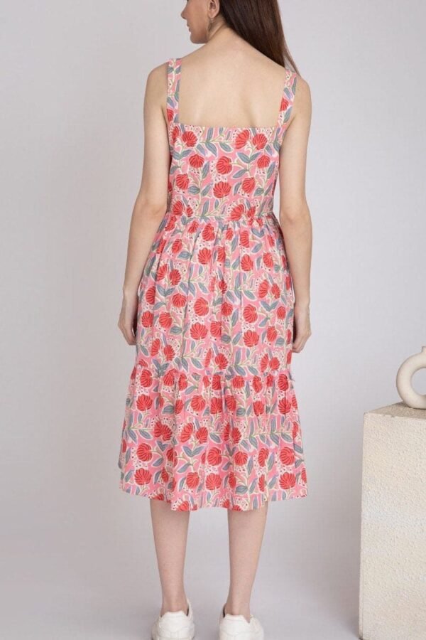 Floral Hand Block Print Dress In Pure Cotton - Image 3