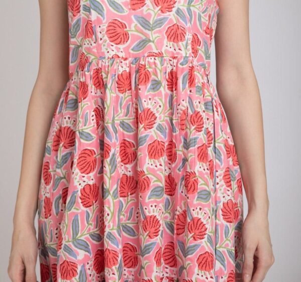 Floral Hand Block Print Dress In Pure Cotton - Image 4