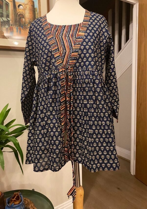 Block Print Tunic Kurti Pure Cotton Jacket Look Front Inner Short Kurta - Image 5