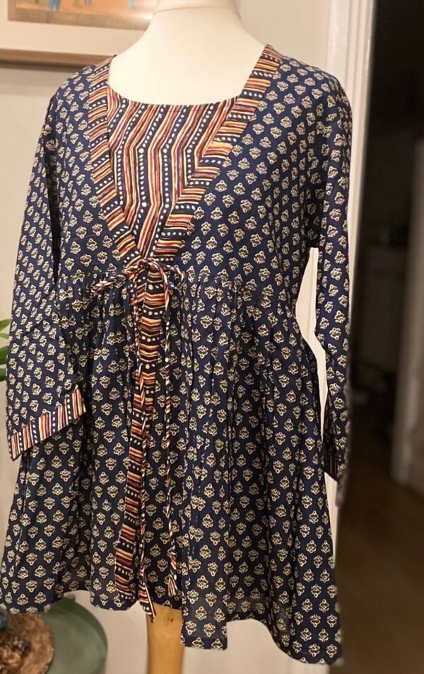 Block Print Tunic Kurti Pure Cotton Jacket Look Front Inner Short Kurta - Image 2