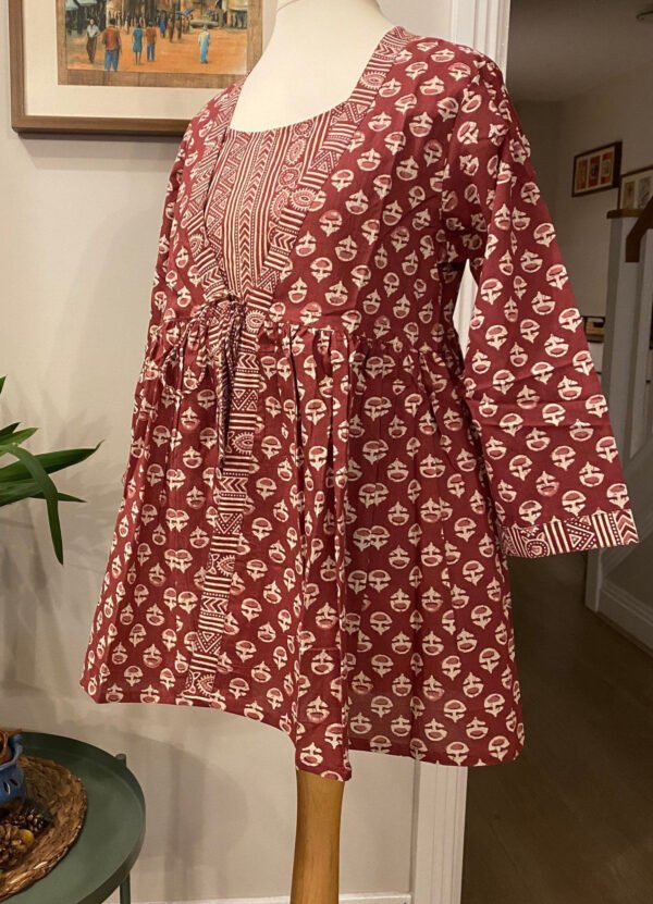 Block Print Tunic Kurti Pure Cotton Jacket Look Front Inner Short Kurta