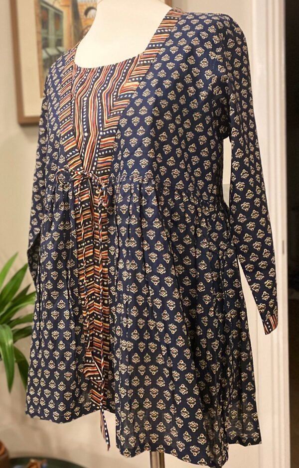 Block Print Tunic Kurti Pure Cotton Jacket Look Front Inner Short Kurta - Image 8