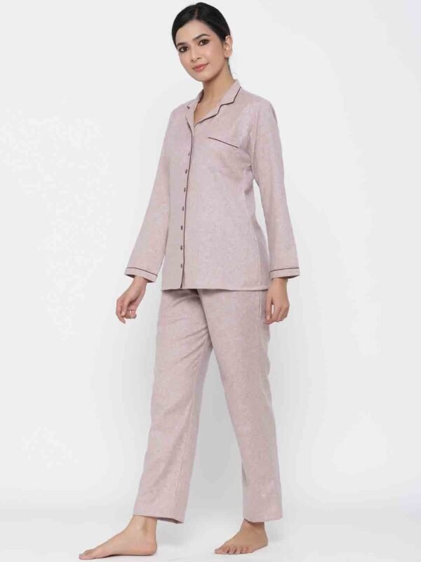 Pink Pyjama Set Shirt Collar Top Elastic Waist Pyjama Loungewear Pockets