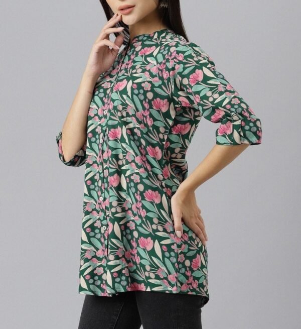 Floral Shirt- Women's Stand Collar Blouse - Image 2