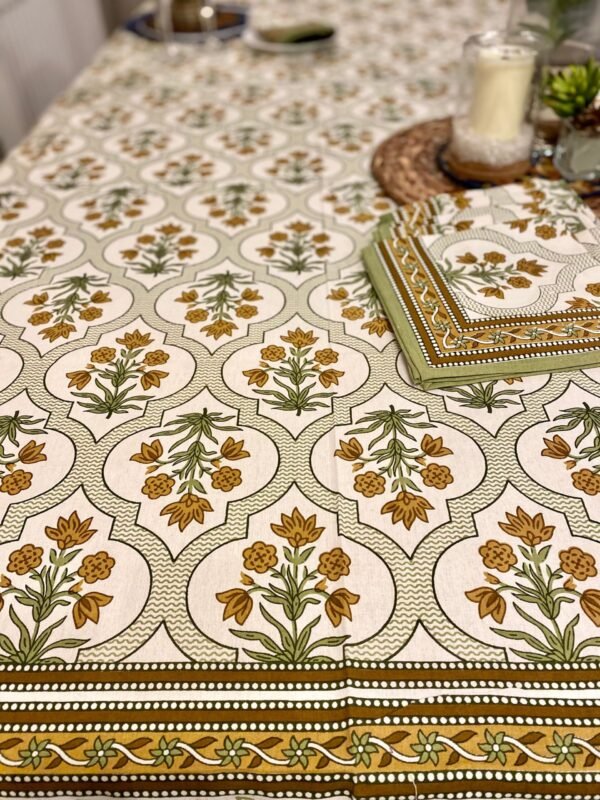 Floral Screen Printed Table Cloth and Napkins Set Pure Cotton Sustainable Table decor - Image 3