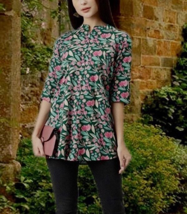 Floral Shirt- Women's Stand Collar Blouse - Image 4