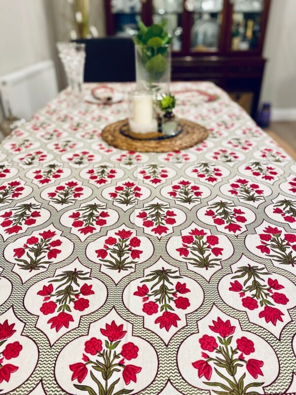 Floral Block Printed Table Cloth Napkins Set Pure Cotton - Image 3