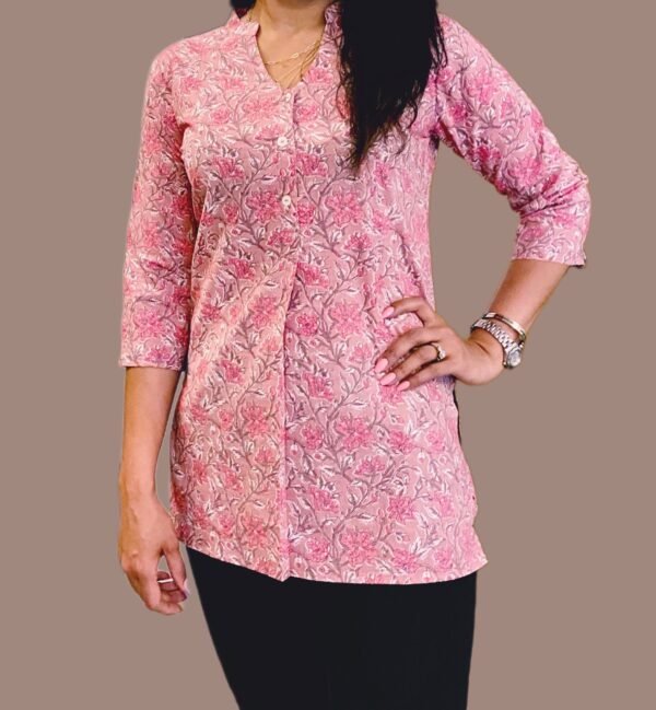 Pure Cotton Tunic Kurti Floral Block Print Summer Top - Image 7