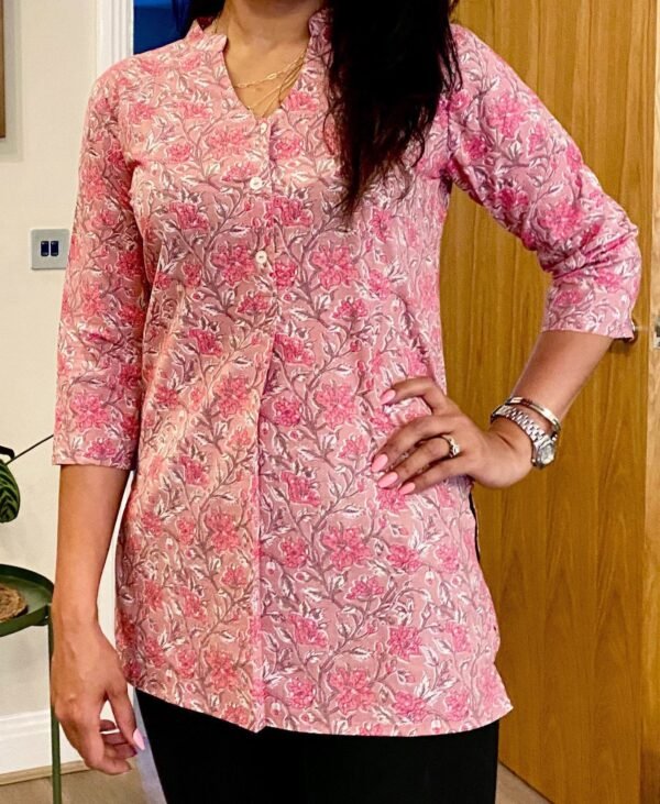 Pure Cotton Tunic Kurti Floral Block Print Summer Top - Image 4