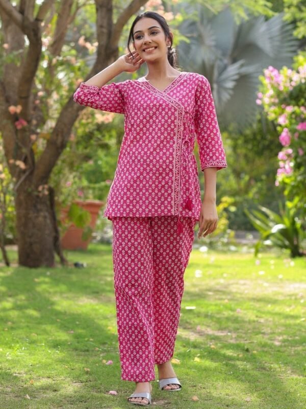 Tunic Kurti Pyjama Set Pure Cotton Floral Block Print Loungewear