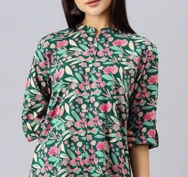 Floral Shirt- Women's Stand Collar Blouse