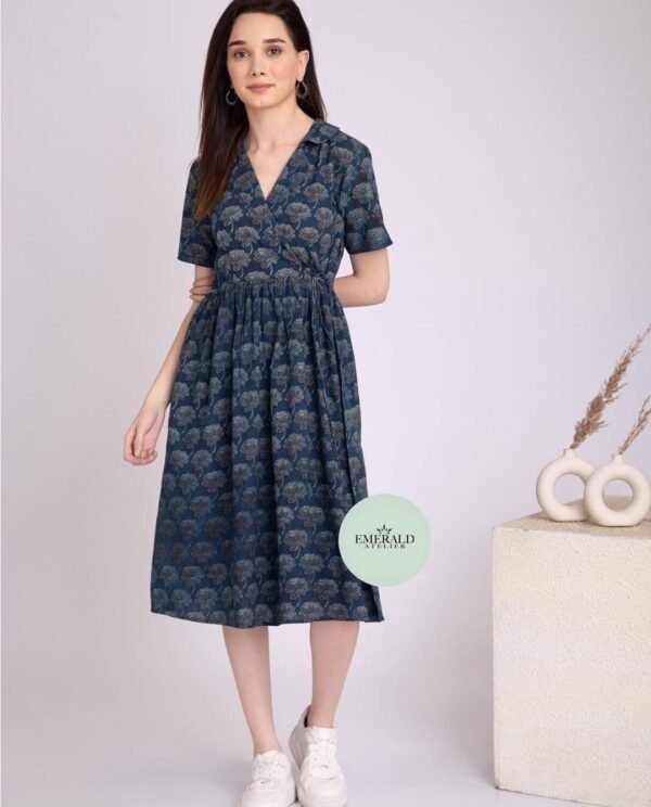 Lotus Indigo Hand Block Print Fit & Flare Dress - Image 2