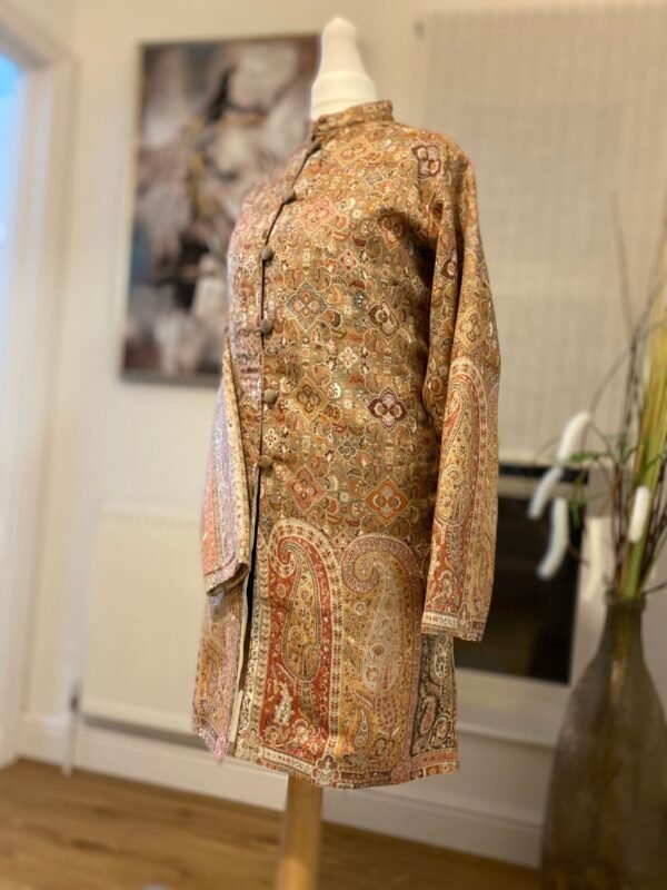 Beige Long Woollen Coat Winter Jacket Heritage Pattern Paisley Border Kani Weave Kashmiri Women's Coat - Image 5