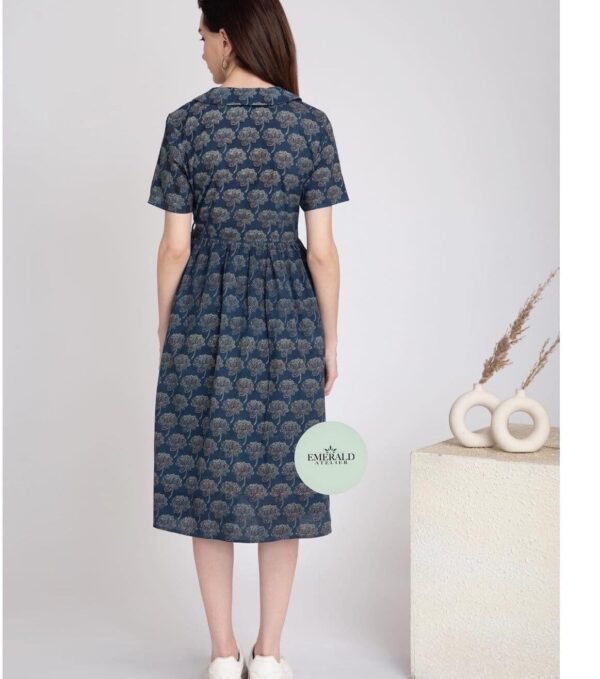 Lotus Indigo Hand Block Print Fit & Flare Dress - Image 4