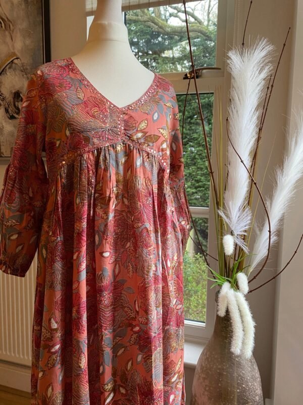 Summer Dress Pure Cotton Hand Embroidered Mirror Work On Empire Yoke-Casual-Occasional-Boho-Chic - Image 2