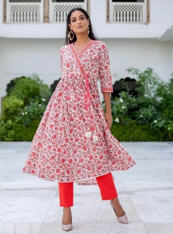 Angrakha Kurta Dress Pure Cotton Anar Hand Block Print Flared Indian Ethnic dress - Image 6