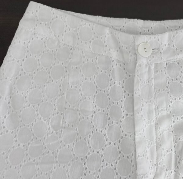 White Broderie Shorts Shirt Set Soft Lined Summer Loungewear - Image 4