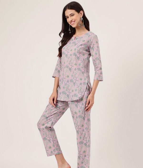 Organic Soft Pure Cotton Pyjama Set Hand Block Print Summer Loungewear - Image 3