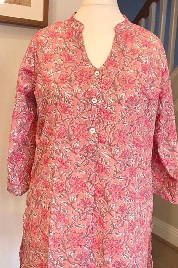 Pure Cotton Tunic Top -Floral Block Print Summer Short Kurta