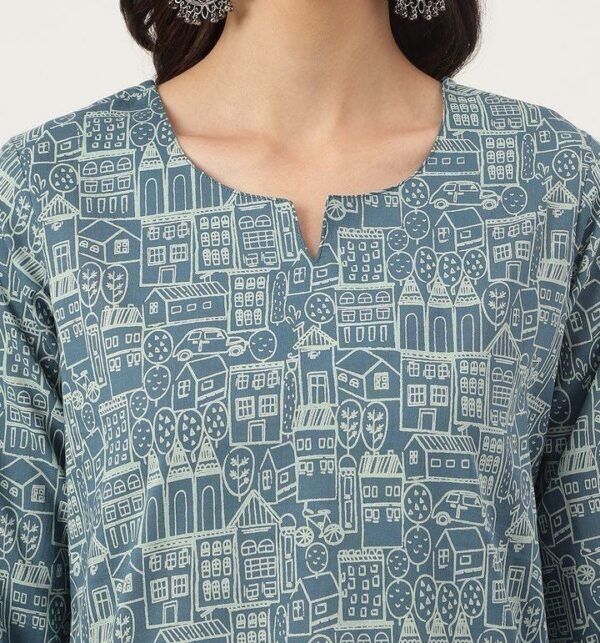 Tunic Top Pyjama Set Arty City Hand Block Print Organic Soft Cotton Summer Lounge Wear - Image 4