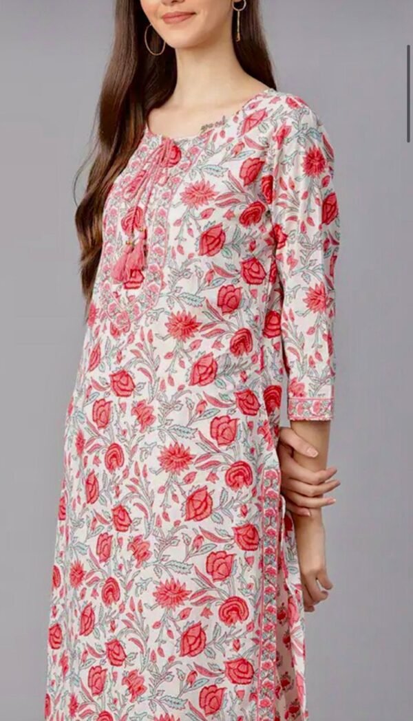 Straight Kurta Set-Hand Block Print Pure Cotton Ethnic Indian Women's Suit-Casual - Image 3