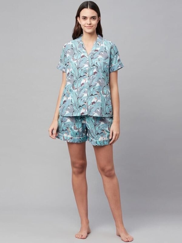 Shorts Set Hand Block Botanical Print Loungewear - Image 4