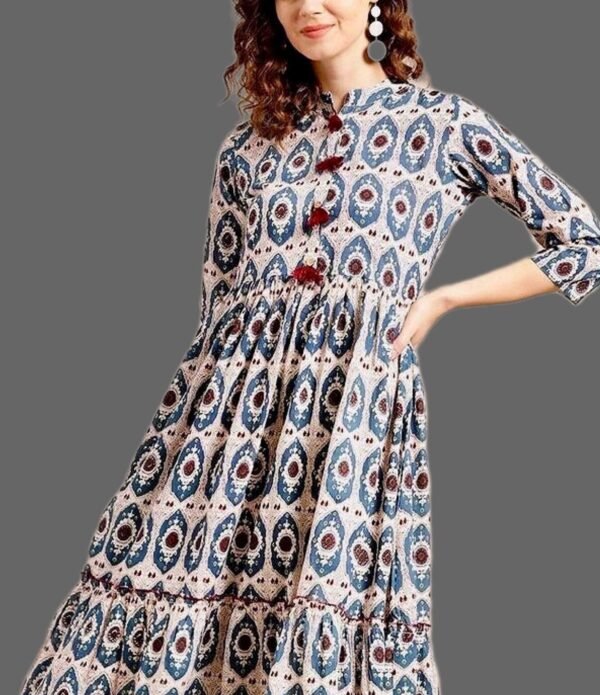 Tiered Long Dress Pure Cotton Aztec Print Summer Dress - Image 7