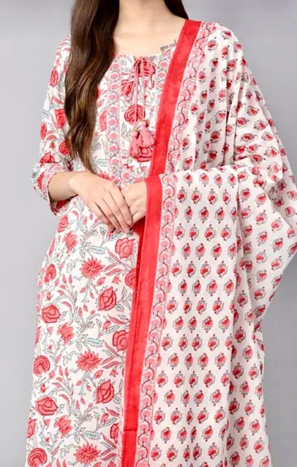 Straight Kurta Set-Hand Block Print Pure Cotton Ethnic Indian Women's Suit-Casual - Image 2