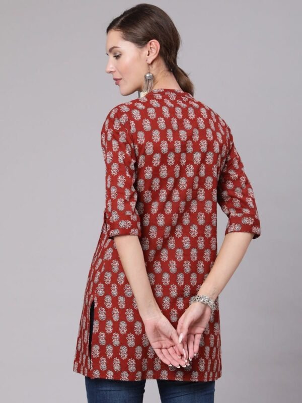 Block Print Tunic-Pure Cotton Maroon Ethnic Indian Short Kurta Top - Image 2